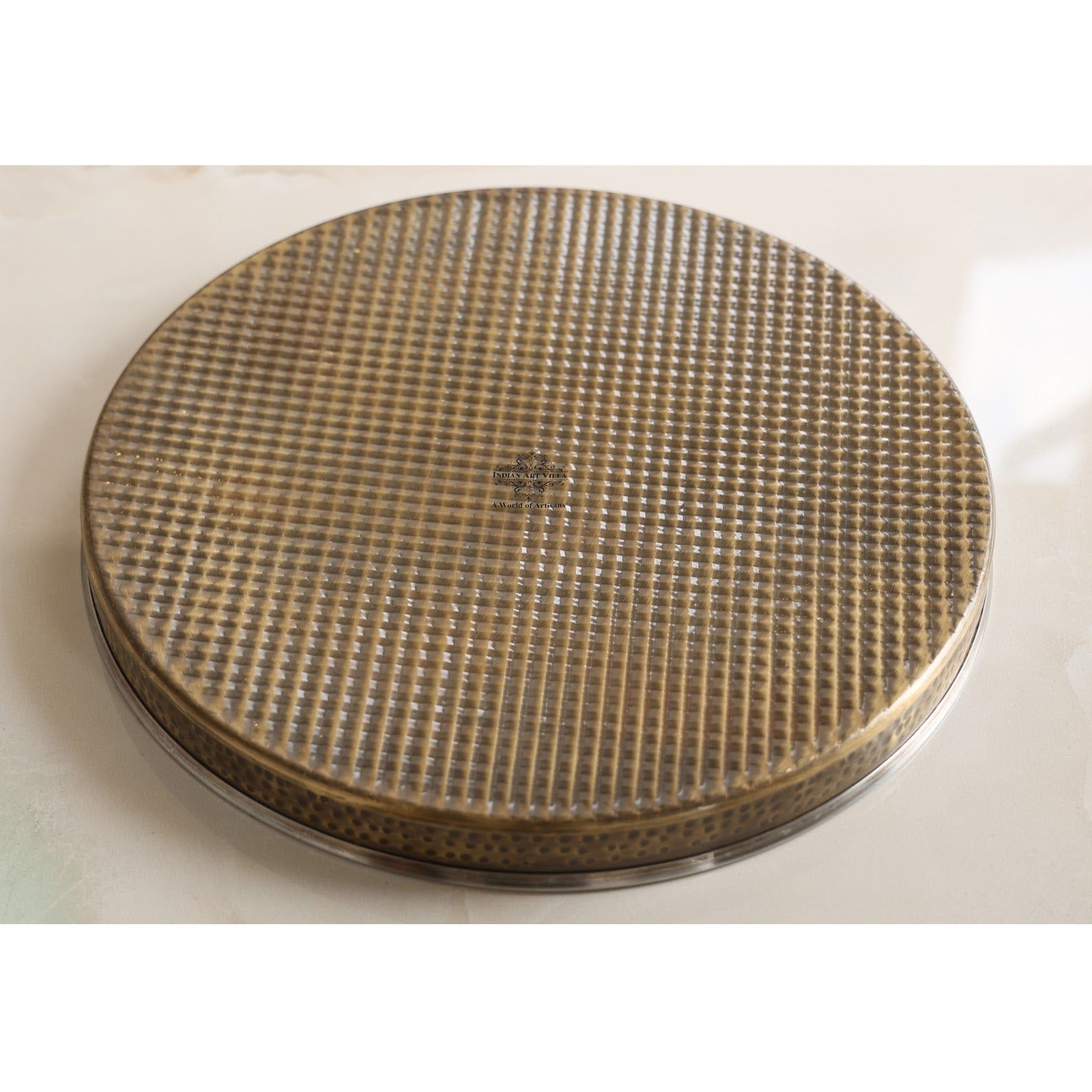 Pure Steel Brass Hammered Designer Plate, Thali, Serveware, Dinnerware - 33.5 cm